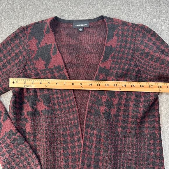 Fortune + Ivy Houndstooth Cardigan Sweaters Women's Small Burgundy/Black Long - Picture 5 of 7